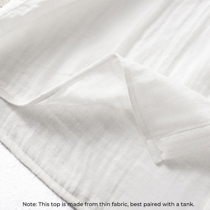 Buddha Stones ​​Weißes Langarm-Baumwollhemd mit Rüschenkragen und langem Ärmel - image 8