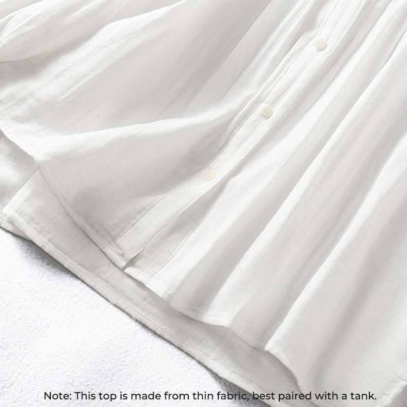 Buddha Stones ​​Weißes Langarm-Baumwollhemd mit Rüschenkragen und langem Ärmel - image 7