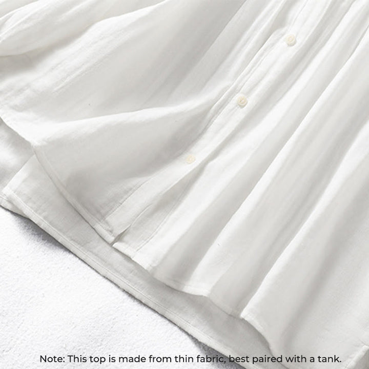 Buddha Stones ​​Weißes Langarm-Baumwollhemd mit Rüschenkragen und langem Ärmel - image 7