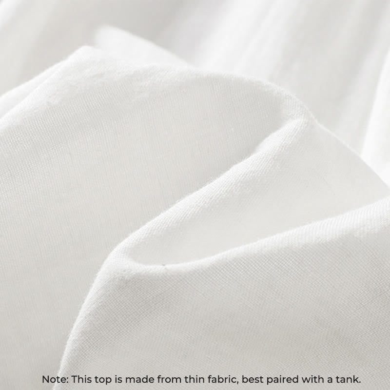 Buddha Stones ​​Weißes Langarm-Baumwollhemd mit Rüschenkragen und langem Ärmel - image 10