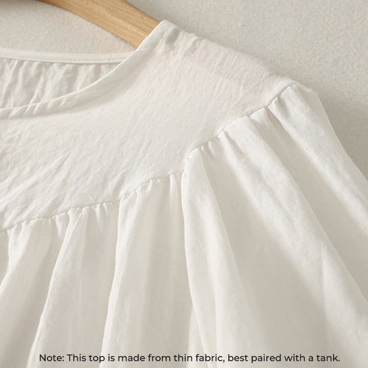 Buddha Stones, weiße Knöpfe, Rüschen, langärmeliges Damen-Baumwollhemd - image 4