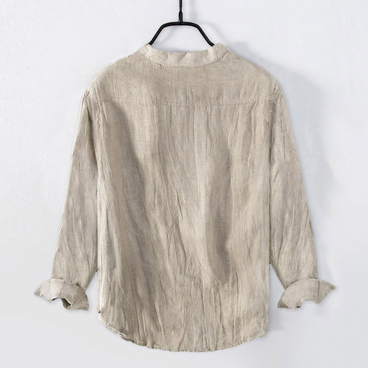 Herren-Langarmhemd aus Baumwoll-Leinen-Mischgewebe mit Buddha Stones, Drachen-Lotuslaternen-Muster und halben Knöpfen. - image 1