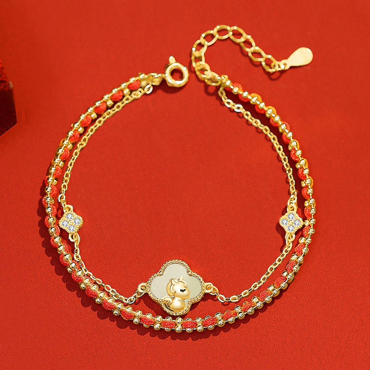 Buddha Stones 925 Sterling Silber Jahr des Pferdes Roter Achat Hetian Jade Vertrauensarmband - Hetian-Jade (Handgelenkumfang: 14-18 cm) - image 9