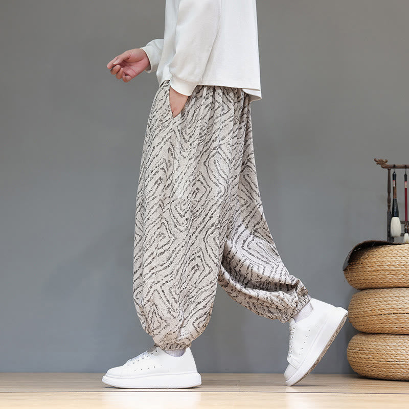 Buddha Stones Herbststruktur Kordelzug Design Cord Baumwoll-Leinen Herren Haremshose mit Taschen - image 1