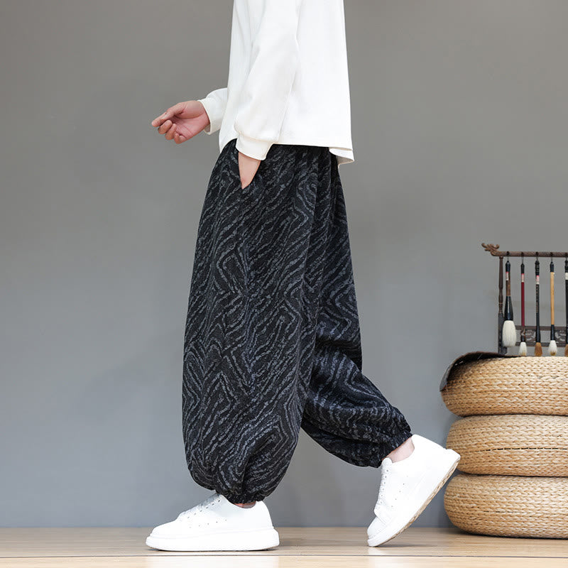 Buddha Stones Herbststruktur Kordelzug Design Cord Baumwoll-Leinen Herren Haremshose mit Taschen - Schwarz - US/ UK/AU46, EU56 (5XL) - image 10