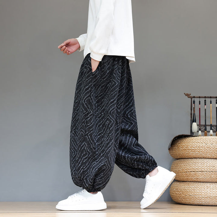 Buddha Stones Herbststruktur Kordelzug Design Cord Baumwoll-Leinen Herren Haremshose mit Taschen - Schwarz - US/ UK/AU46, EU56 (5XL) - image 10