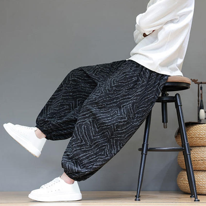 Buddha Stones Herbststruktur Kordelzug Design Cord Baumwoll-Leinen Herren Haremshose mit Taschen - image 18