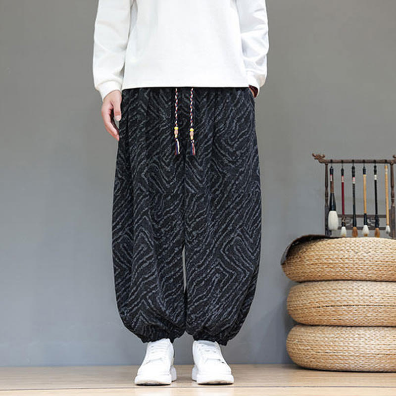 Buddha Stones Herbststruktur Kordelzug Design Cord Baumwoll-Leinen Herren Haremshose mit Taschen - image 11