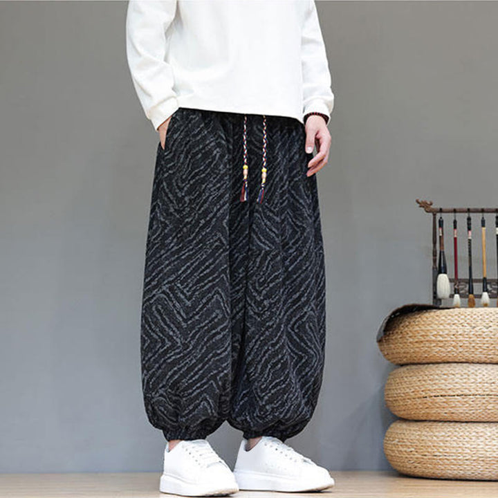 Buddha Stones Herbststruktur Kordelzug Design Cord Baumwoll-Leinen Herren Haremshose mit Taschen - image 12