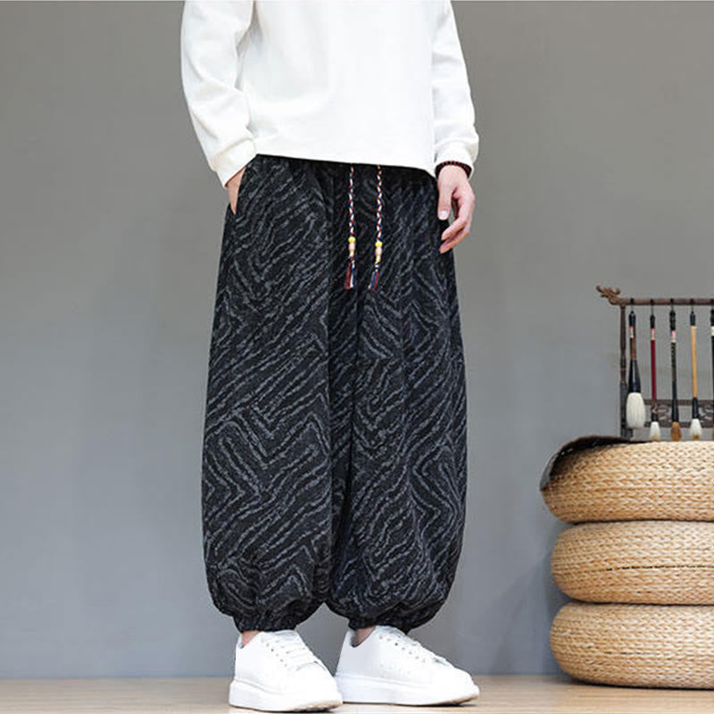 Buddha Stones Herbststruktur Kordelzug Design Cord Baumwoll-Leinen Herren Haremshose mit Taschen - image 12