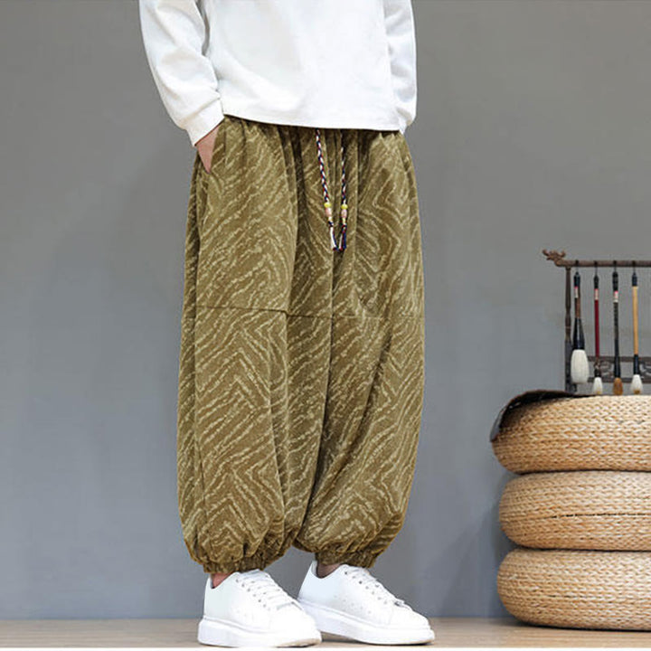 Buddha Stones Herbststruktur Kordelzug Design Cord Baumwoll-Leinen Herren Haremshose mit Taschen - image 32