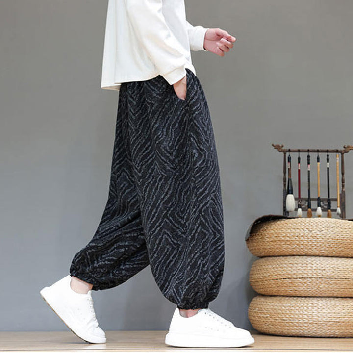 Buddha Stones Herbststruktur Kordelzug Design Cord Baumwoll-Leinen Herren Haremshose mit Taschen - image 15