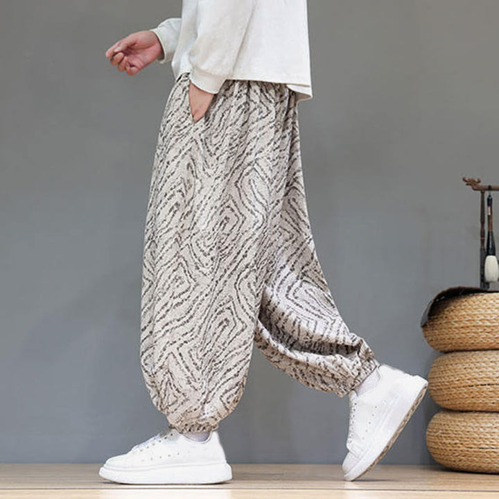 Buddha Stones Herbststruktur Kordelzug Design Cord Baumwoll-Leinen Herren Haremshose mit Taschen - image 8
