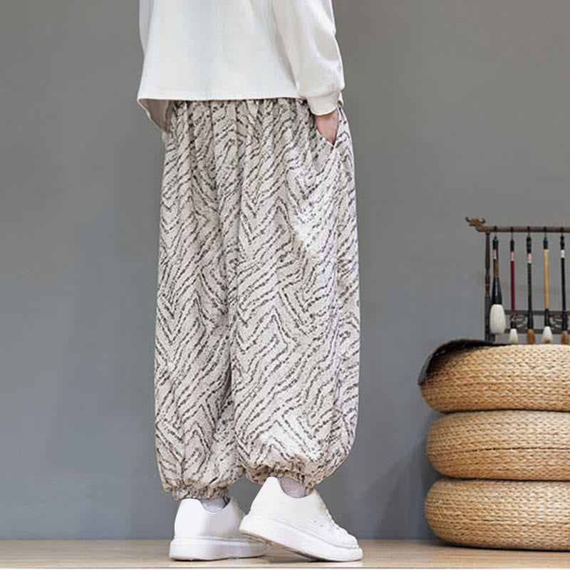 Buddha Stones Herbststruktur Kordelzug Design Cord Baumwoll-Leinen Herren Haremshose mit Taschen - image 4