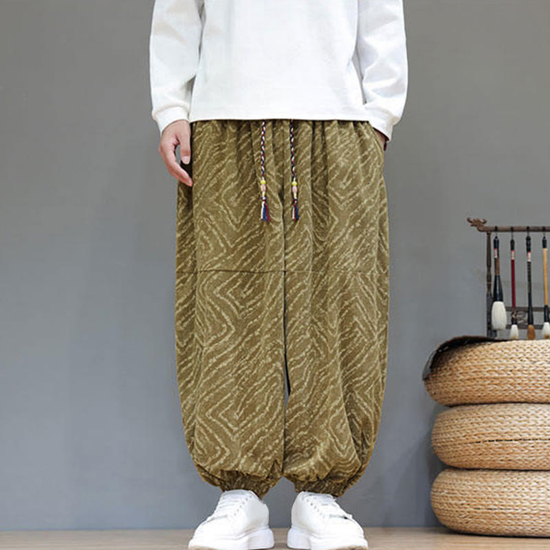 Buddha Stones Herbststruktur Kordelzug Design Cord Baumwoll-Leinen Herren Haremshose mit Taschen - image 35