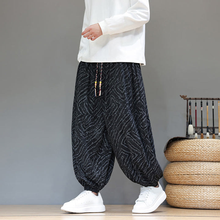 Buddha Stones Herbststruktur Kordelzug Design Cord Baumwoll-Leinen Herren Haremshose mit Taschen - image 16