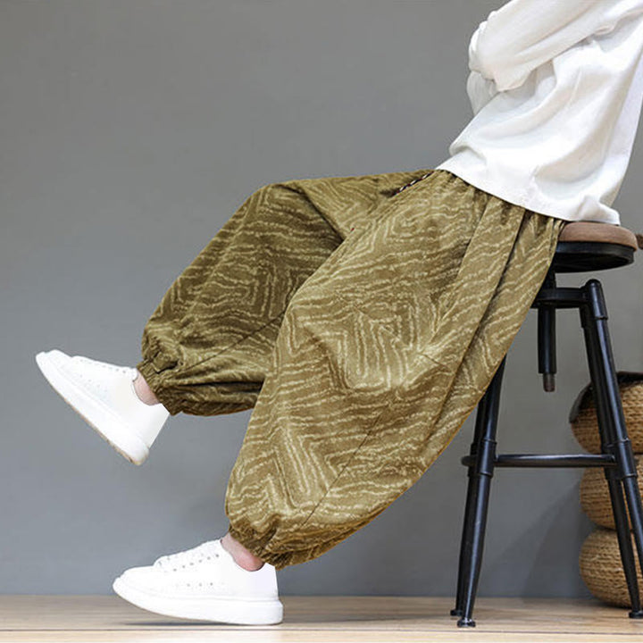 Buddha Stones Herbststruktur Kordelzug Design Cord Baumwoll-Leinen Herren Haremshose mit Taschen - image 39