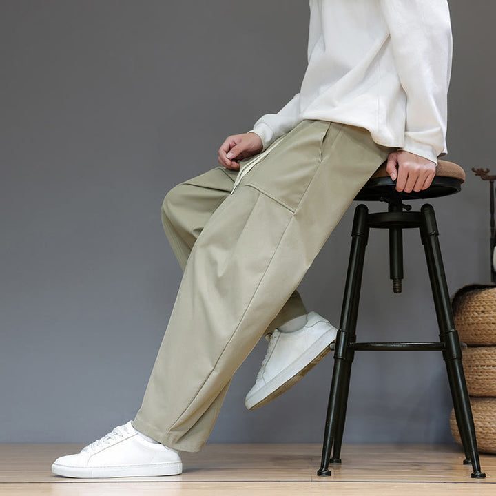 Buddha Stones Herbstfarbene, einfarbige Herren-Haremshose aus Baumwolle mit Taschen - image 8