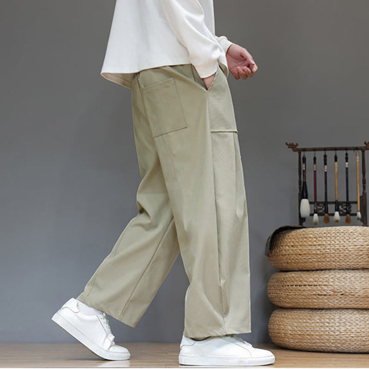 Buddha Stones Herbstfarbene, einfarbige Herren-Haremshose aus Baumwolle mit Taschen - image 3