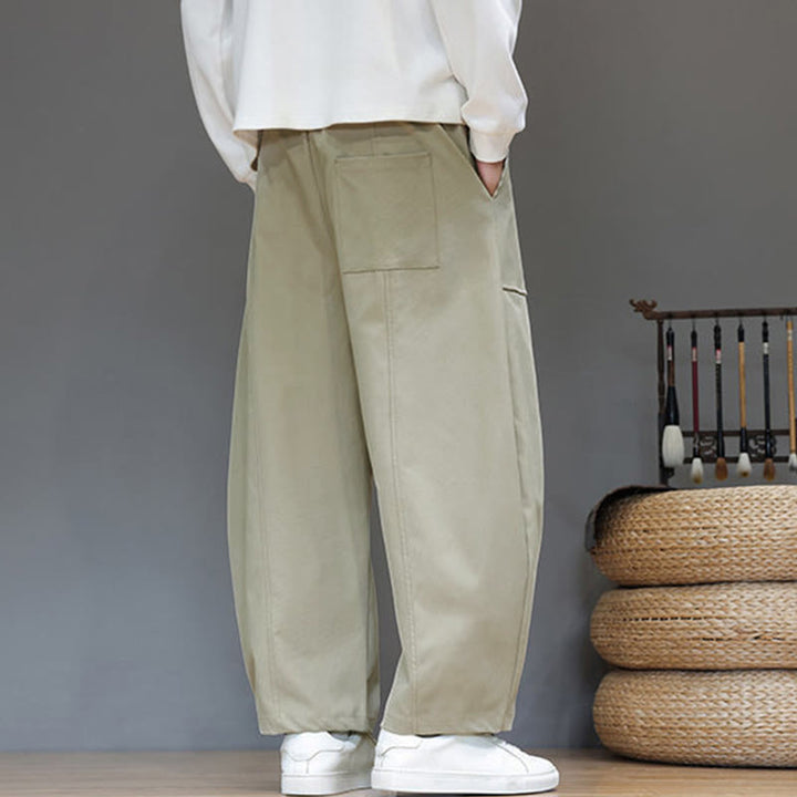 Buddha Stones Herbstfarbene, einfarbige Herren-Haremshose aus Baumwolle mit Taschen - image 4