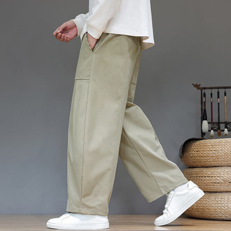 Buddha Stones Herbstfarbene, einfarbige Herren-Haremshose aus Baumwolle mit Taschen - image 6