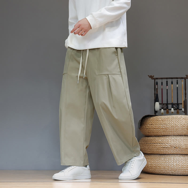 Buddha Stones Herbstfarbene, einfarbige Herren-Haremshose aus Baumwolle mit Taschen - image 5