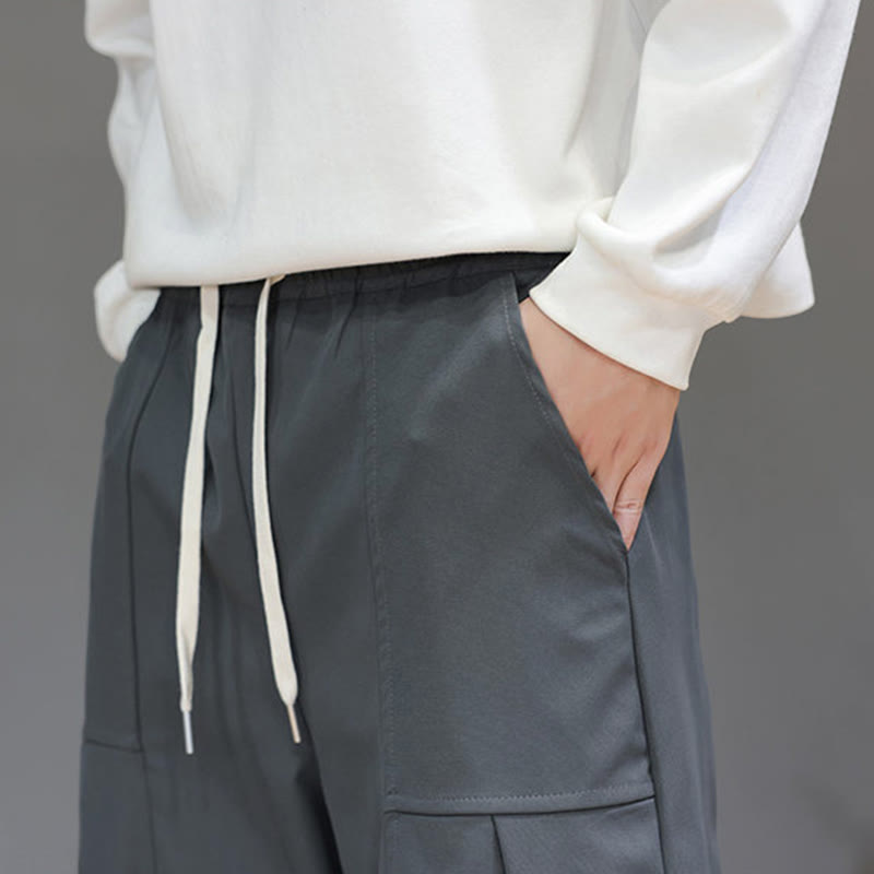 Buddha Stones Herbstfarbene, einfarbige Herren-Haremshose aus Baumwolle mit Taschen - image 19