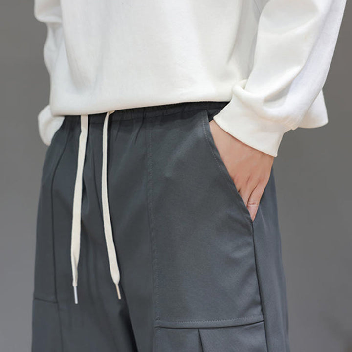 Buddha Stones Herbstfarbene, einfarbige Herren-Haremshose aus Baumwolle mit Taschen - image 19