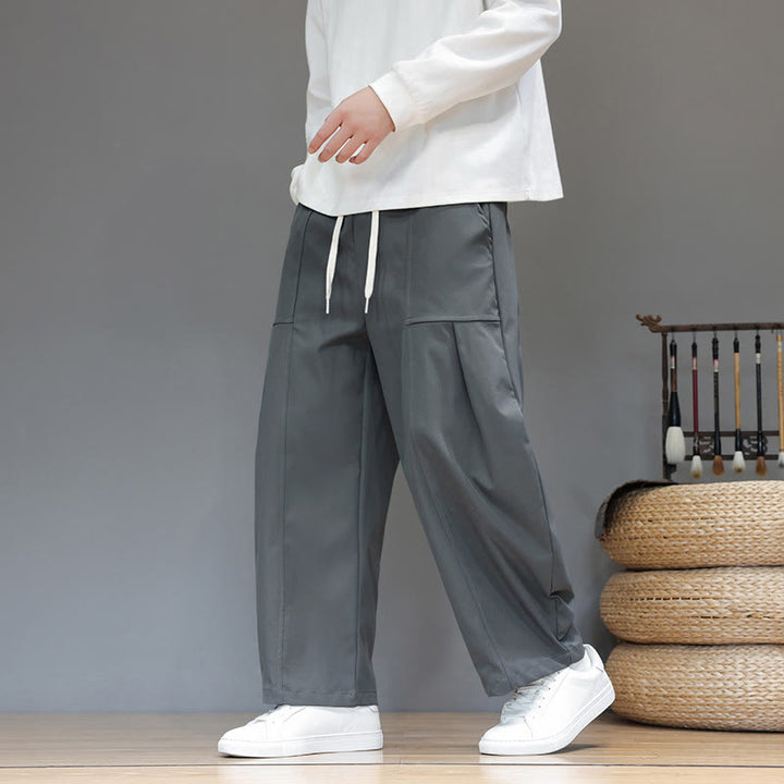 Buddha Stones Herbstfarbene, einfarbige Herren-Haremshose aus Baumwolle mit Taschen - image 16