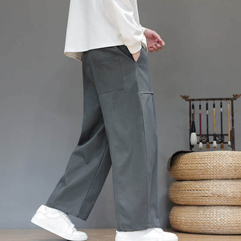 Buddha Stones Herbstfarbene, einfarbige Herren-Haremshose aus Baumwolle mit Taschen - image 13