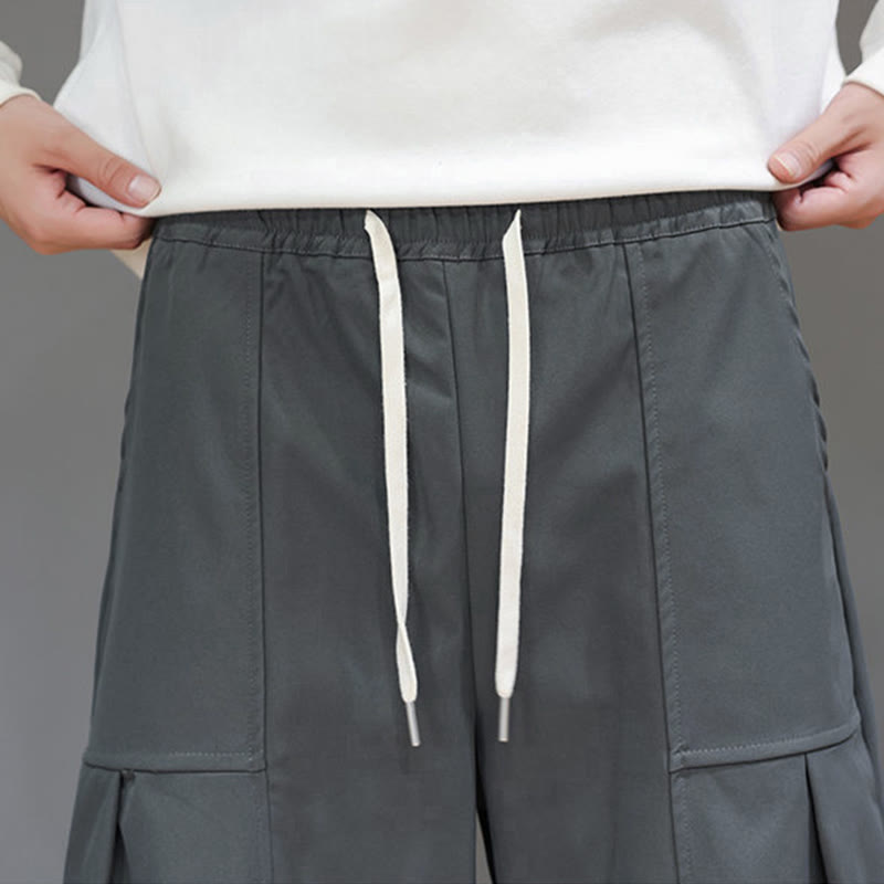 Buddha Stones Herbstfarbene, einfarbige Herren-Haremshose aus Baumwolle mit Taschen - image 18