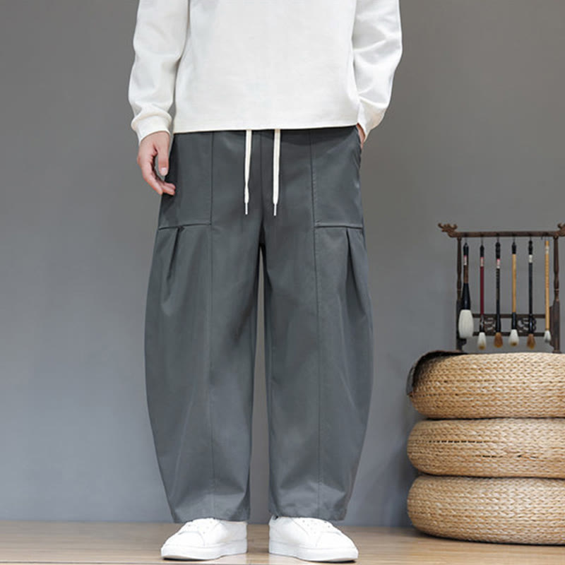 Buddha Stones Herbstfarbene, einfarbige Herren-Haremshose aus Baumwolle mit Taschen - Grau - US/ UK/AU46, EU56 (5XL) - image 9