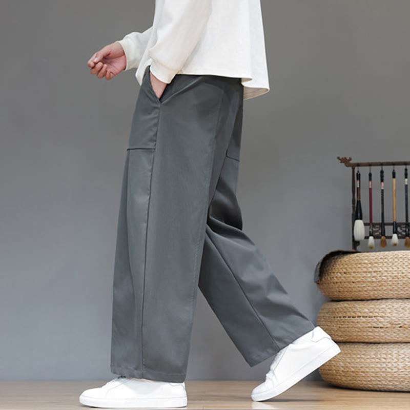 Buddha Stones Herbstfarbene, einfarbige Herren-Haremshose aus Baumwolle mit Taschen - image 15