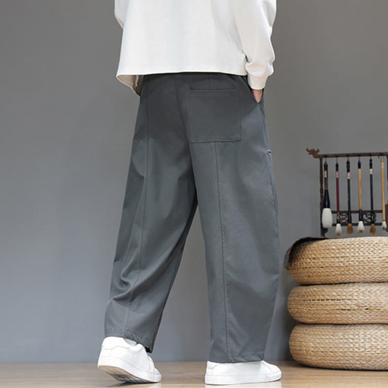 Buddha Stones Herbstfarbene, einfarbige Herren-Haremshose aus Baumwolle mit Taschen - image 14