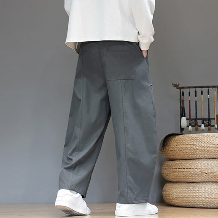 Buddha Stones Herbstfarbene, einfarbige Herren-Haremshose aus Baumwolle mit Taschen - image 14