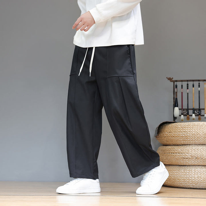 Buddha Stones Herbstfarbene, einfarbige Herren-Haremshose aus Baumwolle mit Taschen - image 23