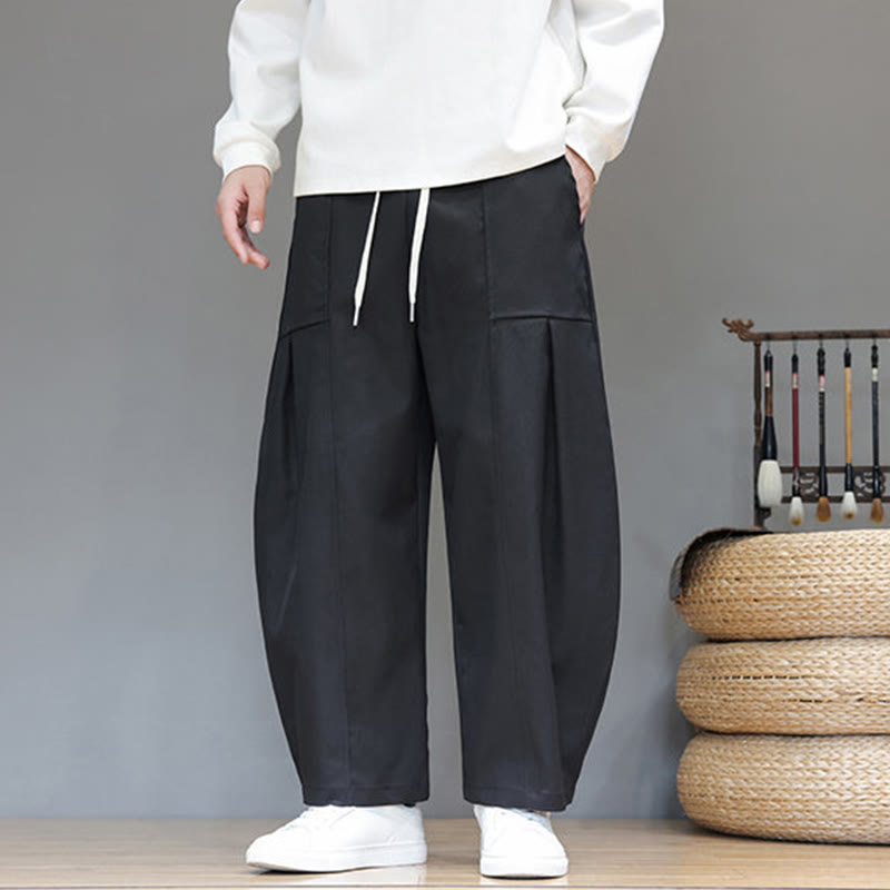 Buddha Stones Herbstfarbene, einfarbige Herren-Haremshose aus Baumwolle mit Taschen - image 26