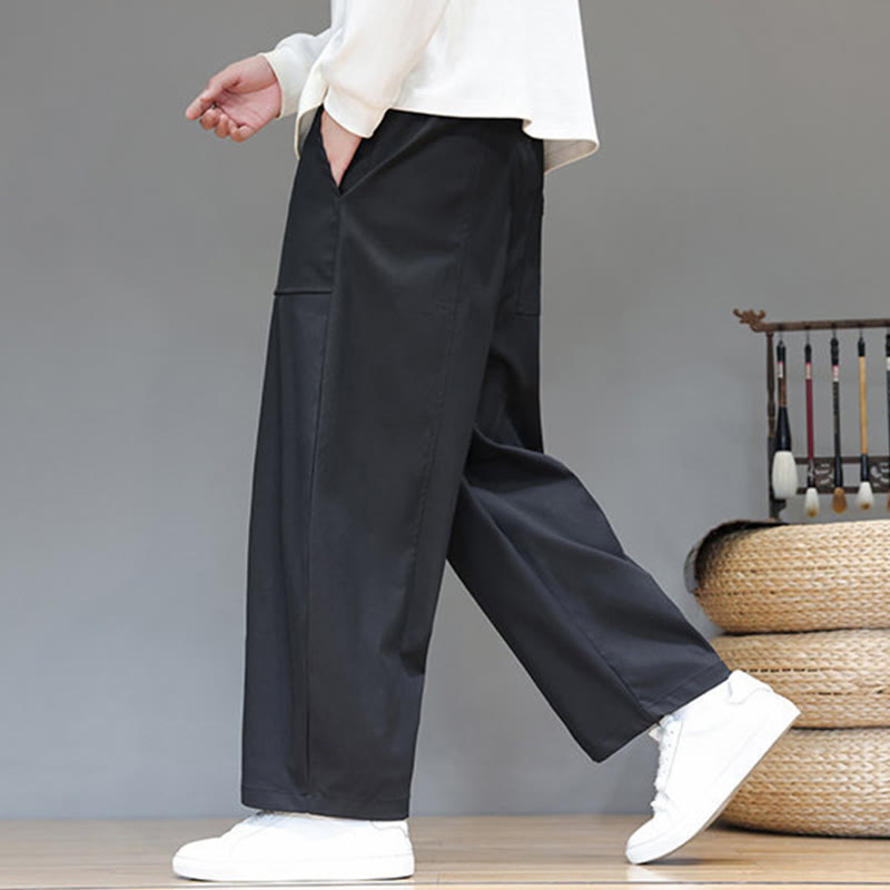 Buddha Stones Herbstfarbene, einfarbige Herren-Haremshose aus Baumwolle mit Taschen - image 24