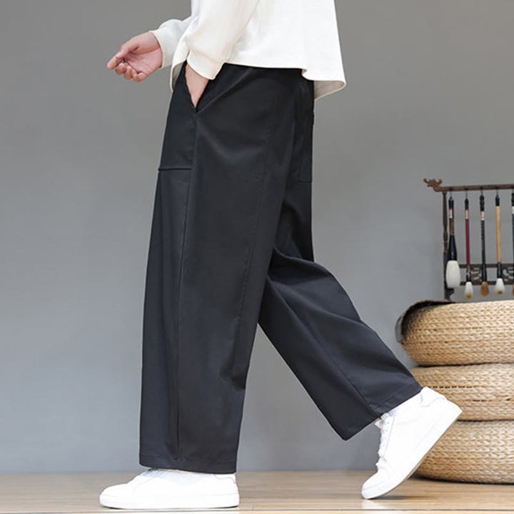 Buddha Stones Herbstfarbene, einfarbige Herren-Haremshose aus Baumwolle mit Taschen - image 24