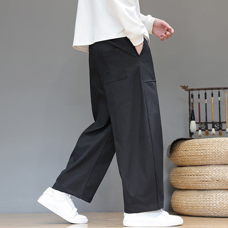 Buddha Stones Herbstfarbene, einfarbige Herren-Haremshose aus Baumwolle mit Taschen - image 28