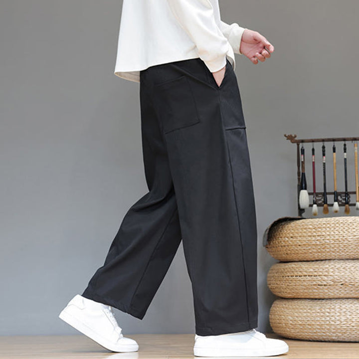 Buddha Stones Herbstfarbene, einfarbige Herren-Haremshose aus Baumwolle mit Taschen - image 28