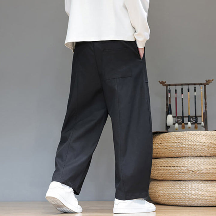 Buddha Stones Herbstfarbene, einfarbige Herren-Haremshose aus Baumwolle mit Taschen - image 25