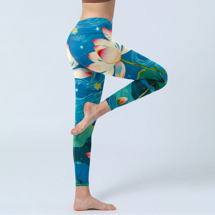Leggings mit Buddha Stones, Lotusblumen und Sternenhimmel-Muster, Damen-Yogahose - image 4