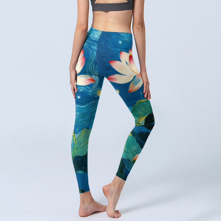 Leggings mit Buddha Stones, Lotusblumen und Sternenhimmel-Muster, Damen-Yogahose - image 3