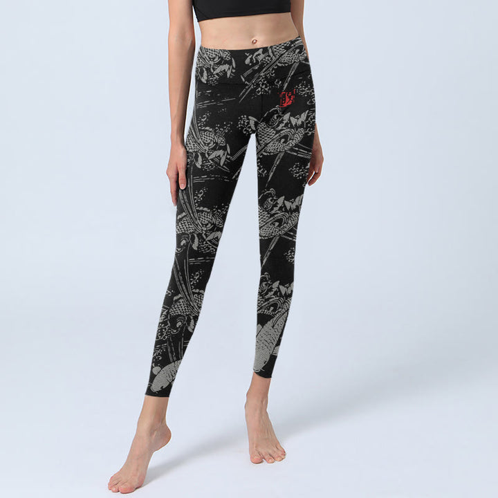 Leggings mit Buddha Stones und schwarzem Koi-Fisch-Print, Damen-Yogahose - image 5