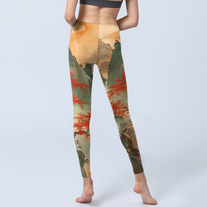 Leggings mit Buddha Stones, Berg- und Baum-Muster sowie aufgehender Sonne – Sport- und Yogahosen für Damen - image 6