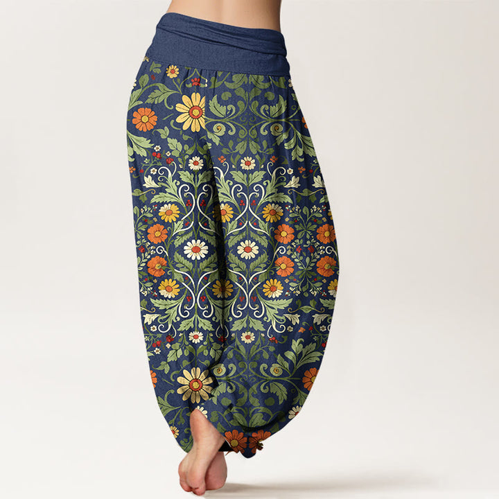 Buddha Stones, reine Baumwolle, bunte Blumenranken, Damen-Haremshose mit elastischem Bund - image 1