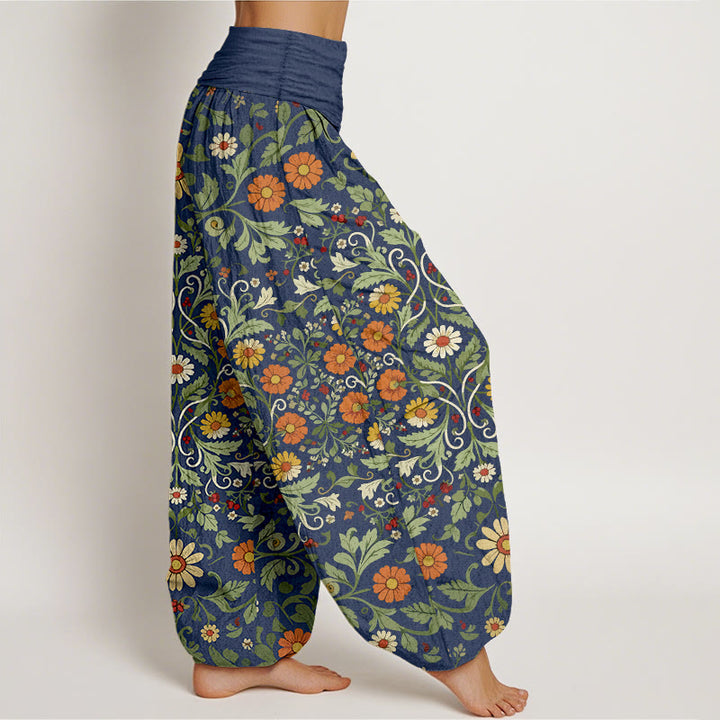 Buddha Stones, reine Baumwolle, bunte Blumenranken, Damen-Haremshose mit elastischem Bund - image 2