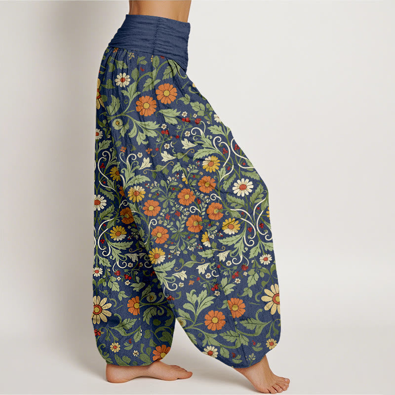 Buddha Stones, reine Baumwolle, bunte Blumenranken, Damen-Haremshose mit elastischem Bund - image 2