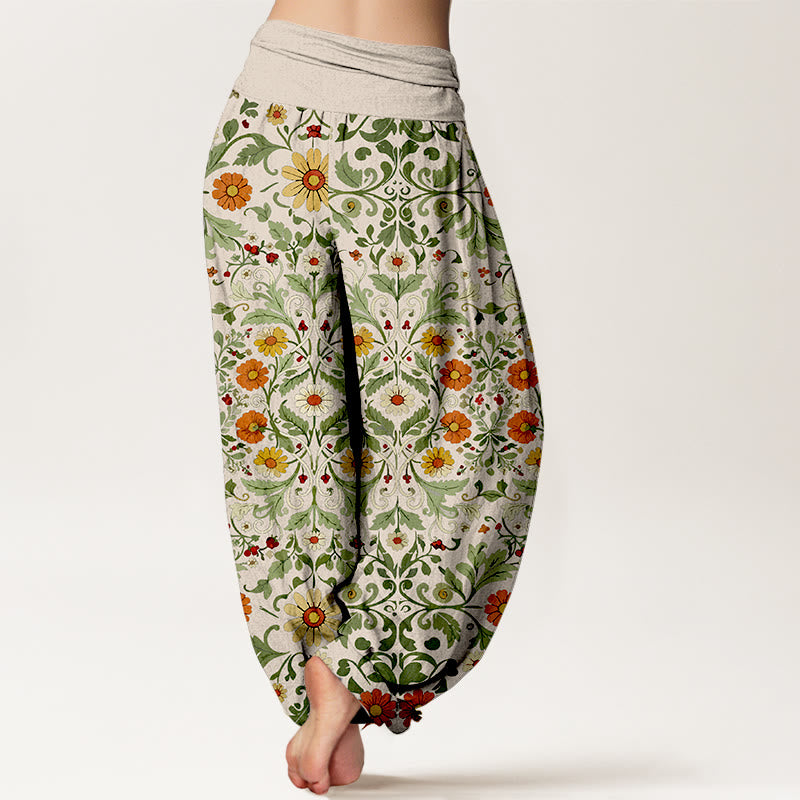 Buddha Stones, reine Baumwolle, bunte Blumenranken, Damen-Haremshose mit elastischem Bund - image 6